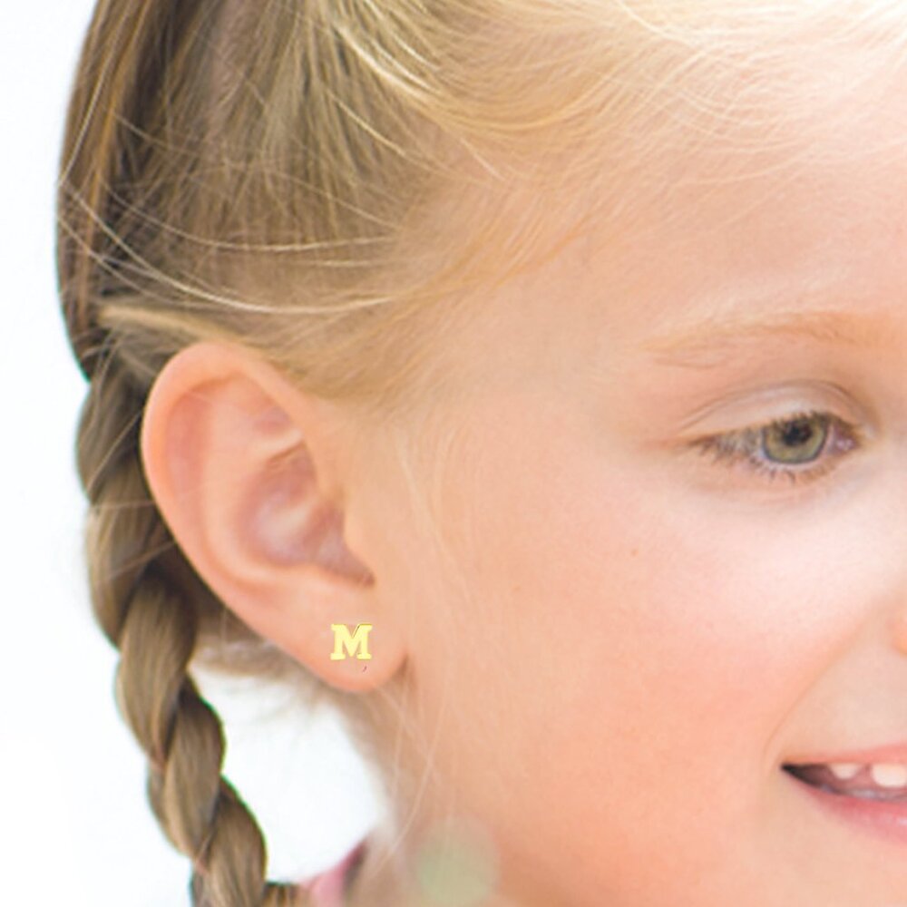 14k Gold Mini Alphabet Earrings Studs Sold as a Pair Fit for any Age - Picture 13 of 17